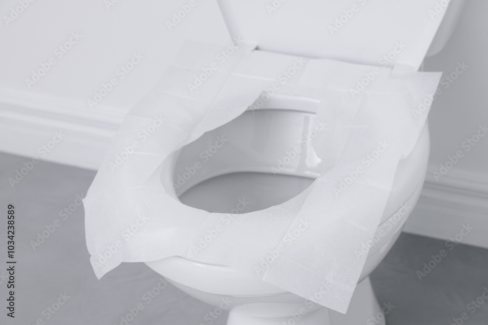 Wall mural Toilet seat with paper tissues in bathroom