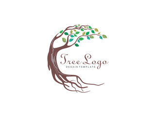 Circle tree roots logo design, template logo