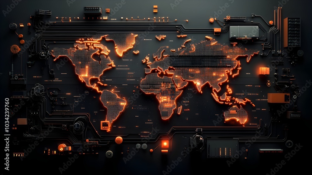 Poster optimized global logistics through ai powered supply chain mapping and visualization a sleek futuris
