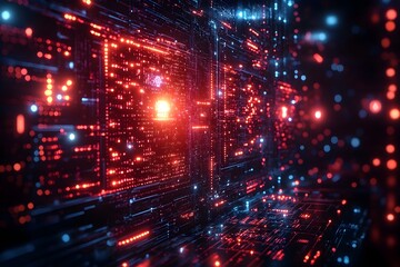 Fototapeta premium Minimalist digital realm depicting the technological singularity quantum supremacy cryptography and cybersecurity Showcasing the interconnected nature of digital ecosystems and the innovative