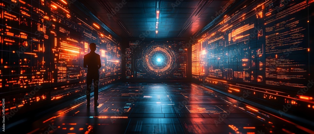 Poster luminous digital canvas showcasing the power of scientific research data modeling information archiv