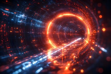 Fototapeta premium Cinematic digital space showcasing cutting edge technological breakthroughs in quantum computing cryptography and cybersecurity Interconnected digital infrastructure featuring futuristic