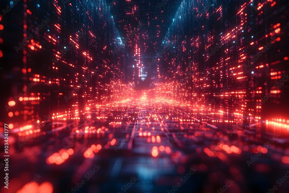 Poster cinematic digital space showcasing the future of technological innovation quantum computing cryptogr