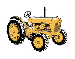 yellow tractor isolated on white background