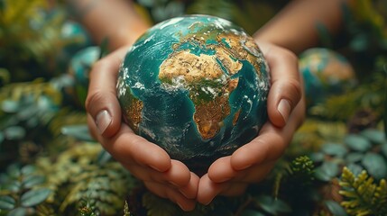 human hands embrace the planet earth, save the earth