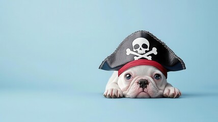 Snarky baby dog in a pirate hat, playful sneer, 3D illustration