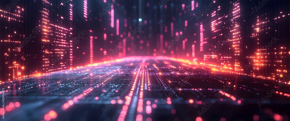 Poster futuristic digital backdrop with abstract layered data visualizations and glowing neon elements perf