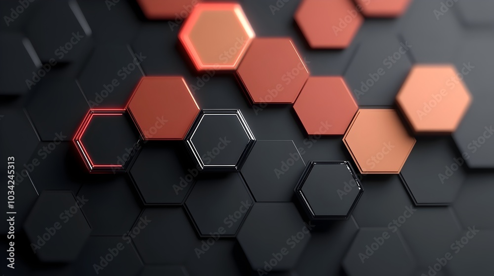 Poster sleek and minimalist digital backdrop with chrome and neon accents featuring hexagonal and geometric