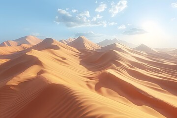 Naklejka premium Majestic Desert Landscape with Golden Sand Dunes under a Clear Blue Sky
