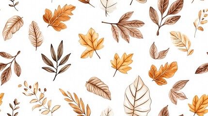 Fototapeta premium A collection of autumn leaves in warm hues, artistically arranged on a white background, showcasing various shapes and textures.