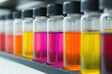 Vibrant spectrum of chemical solutions in laboratory vials exploring the colorful world of science and experimentation