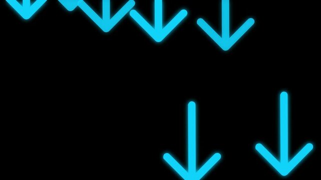 4K silhouette down arrows animation on the black background. Moving pointer arrow icon. down arrow loading animation. down directional arrow icon animation. Abstract directional arrow icon animation.