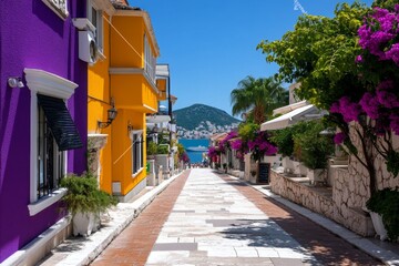 The vibrant streets of Tirana, with colorful buildings nestled between green hills