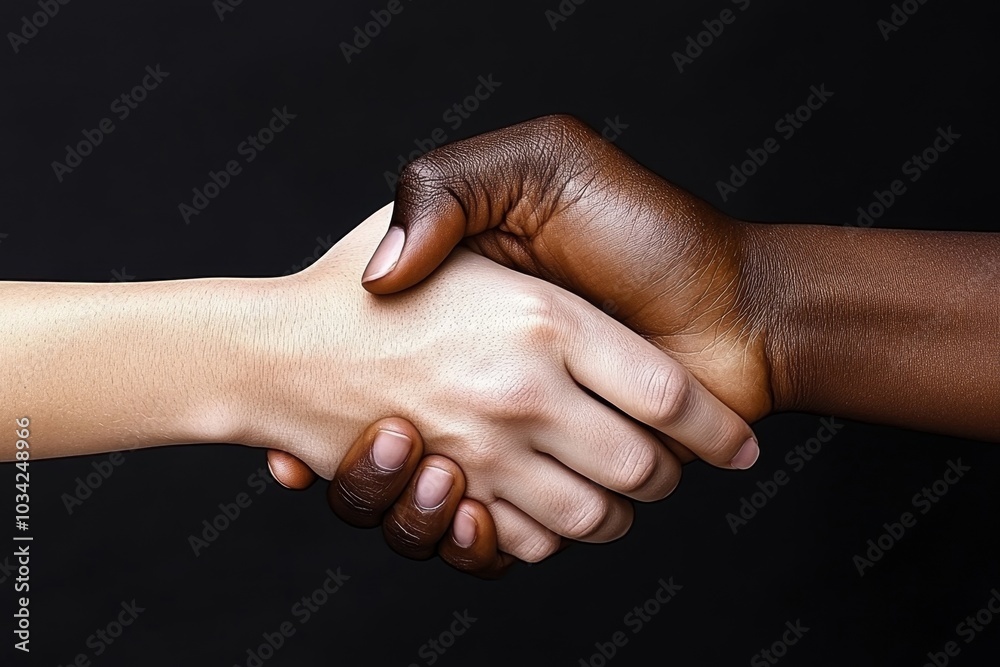 Poster two hands clasping tightlyâ€”one in light, one in shadow, symbolizing the overcoming of darkness thr