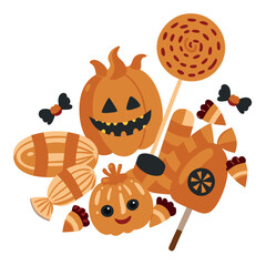Candy and Halloween Lollipops. A festive collection of Halloween candies and lollipops, perfect for decorating any sweet project.