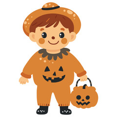 Boy in Pumpkin Costume. Adorable boy dressed in a pumpkin costume, ready for trick or treating! Perfect for Halloween invitations or DIY decorations.