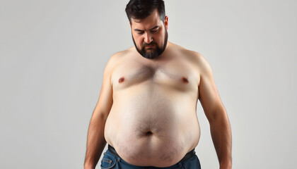 Fototapeta premium caucasian man with a pot belly isolated with white highlights, png