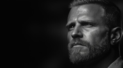 Handsome middle-aged man, suitable for a barbershop, black and white style photo