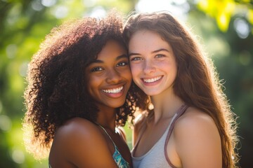 Naklejka premium Joyful Friends Smiling in Nature