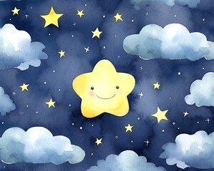 3d Seamless pattern of the night sky with gold star