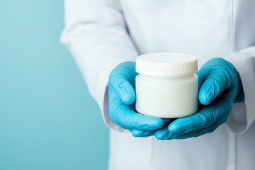 Lab technician holding skincare container