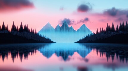 Fototapeta premium A digital landscape, its mountains composed of binary code and its rivers flowing with data streams, a testament to the power of imagination in the digital age.