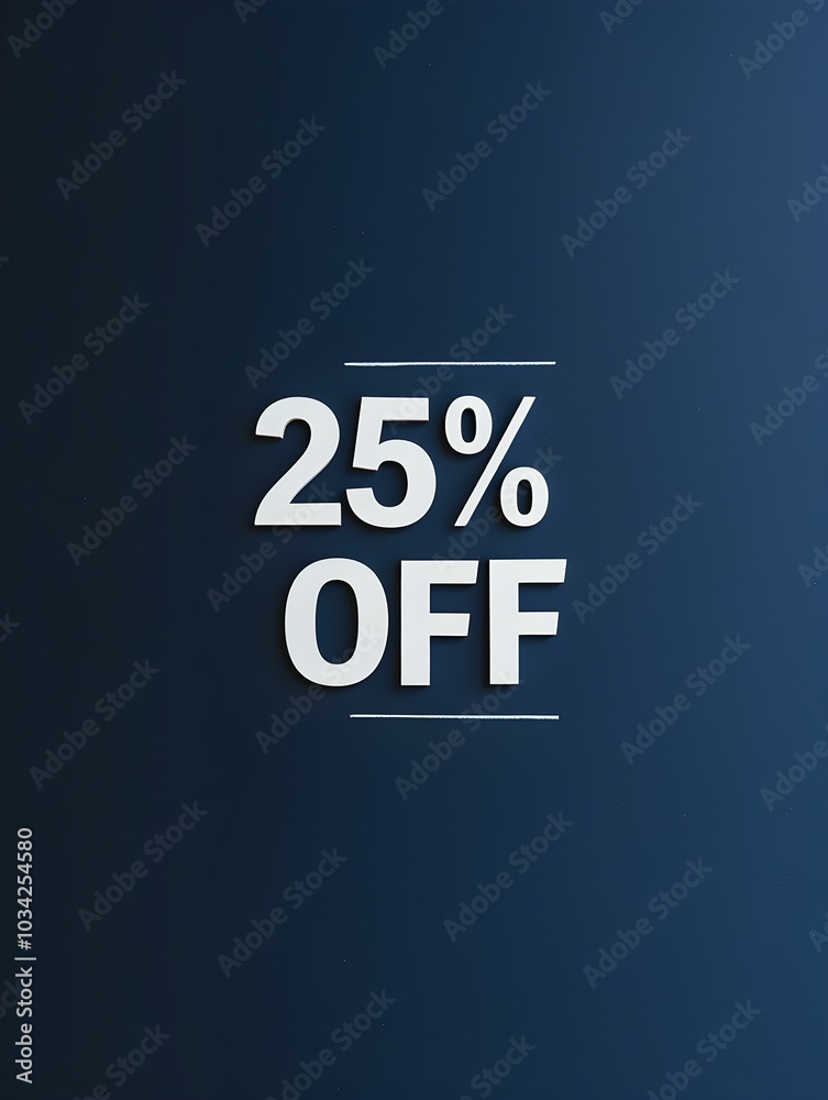 Wall mural white '25% off' promotional sign on a navy blue background