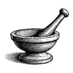Empty Mortar and Pestle Detailed Vintage Black and White Outline Line Art Drawing
