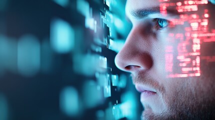 A military officer analyzing cyber warfare tactics on a computer screen, highlighting the strategic importance of cybersecurity in modern conflict.