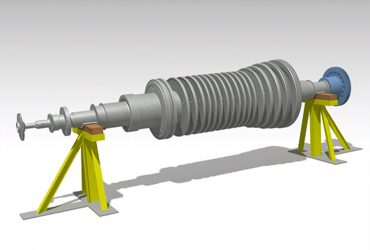 Rotor stand steam turbine 3D illustration