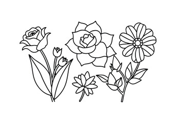 Set of Continuous One Line Drawings of Blooming Flowers – Minimalist Floral Vector Art