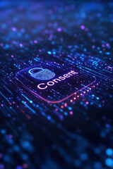 Digital concept showing padlock symbolizing consent in vibrant, tech inspired background