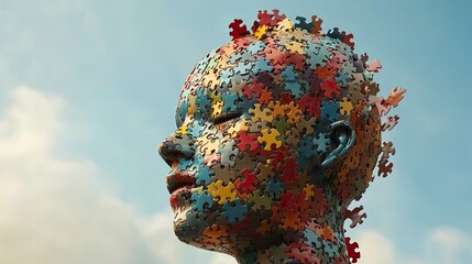 A human head composed of colorful puzzle pieces, symbolizing mental health awareness on World Mental Health Day