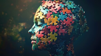 A human head composed of colorful puzzle pieces, symbolizing mental health awareness on World Mental Health Day