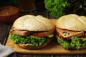 Leberkaessemmel sandwich - traditional fast food snack in Germany