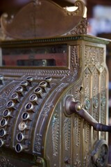 antique brass cash register detailing