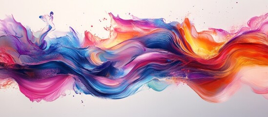Abstract colorful liquid paint wave with splashes.