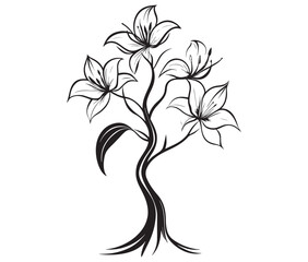 Obraz premium Tree with flowers. Lily flower tree outline vector