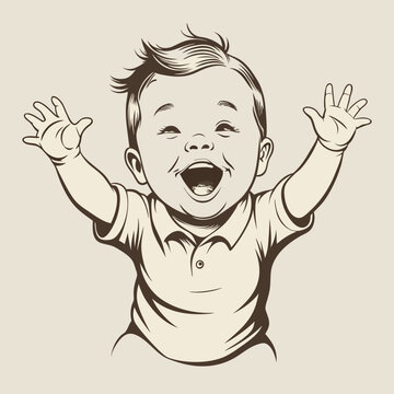 recommend clip art: Excited Baby with Hands Up - Joyful and Expressive Sketch Engraving Illustration