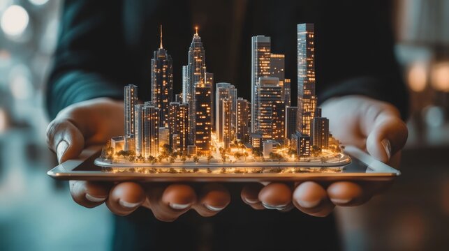 Innovative urban planning  sustainable smart city development with digital tablet integration