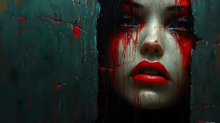 Dramatic Portrait with Red Paint and Distressed Background