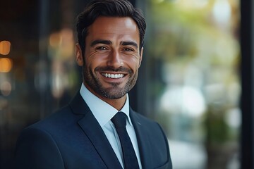 Smiling Businessman in Suit with Natural Light Headshot Portrait.