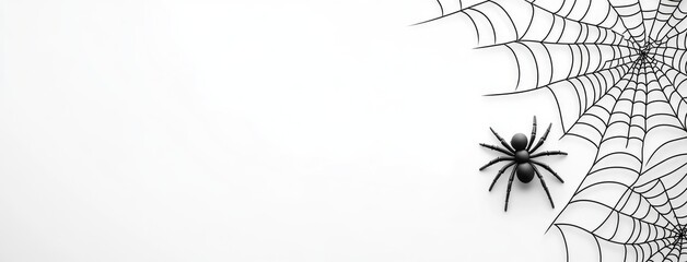 Delicate minimalist Halloween web with tiny spider against a blank canvas inviting creative text arrangement