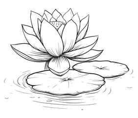 Fototapeta premium Lotus flower vector. Outline of a beautiful flower. Cartoon lotus flower, 