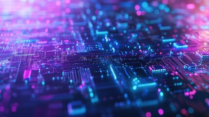 Vibrant Circuitry: Technological Landscape Illuminated in Neon Glows and Futuristic Patterns