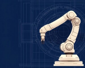 Naklejka premium Intricate blueprint of an industrial robot assembly line, precision engineering with AIdriven systems, robotics, automated manufacturing