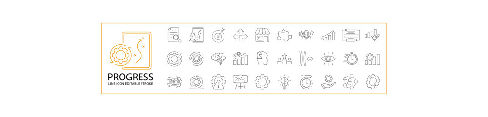 Progress Icons. icon set about progress. line Icons related to progress. Icon Set.Vector Illustration. Editable Stroke.