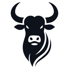 Black Cow Head Silhouette Vector Isolated on White Background	