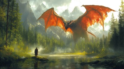 Majestic Dragon Soars Over Lush Forest Landscape