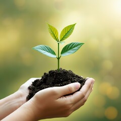 Hands Holding Young Sprout with Green Leaves